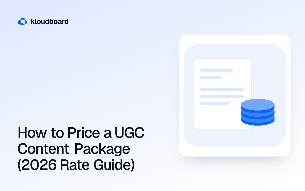 How to Price a UGC Content Package (2026 Rate Guide) — an invoice and stacked coins.